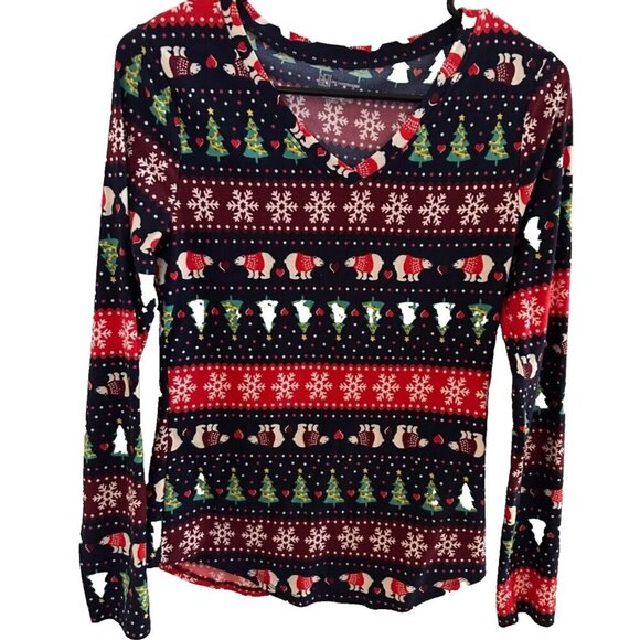 Christmas Print Design long sleeve top juniors size m 7-9 - Picture 1 of 4
